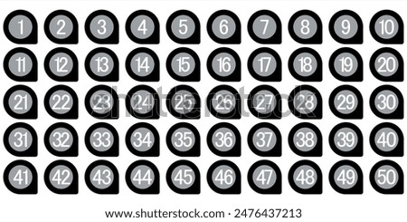 Design numbers 1 to 50 premium digital black and white circle icon