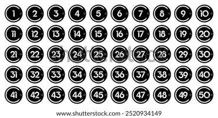 Numbers, 1 to 50 premium circle black and white centigrade logo