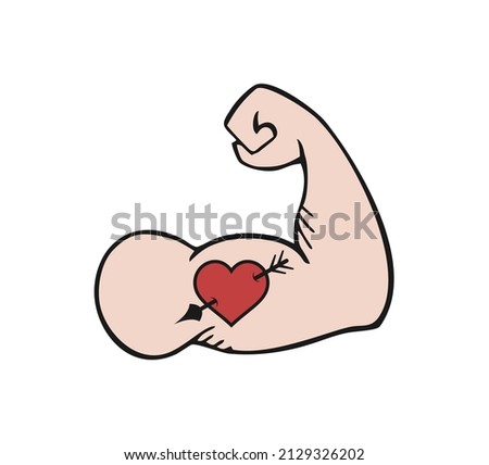 Muscle arm with heart tattoo illustration