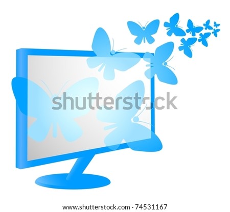 Plasma screen with butterflies flying