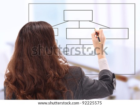 Young businesswoman drawing a diagram isolated on white background