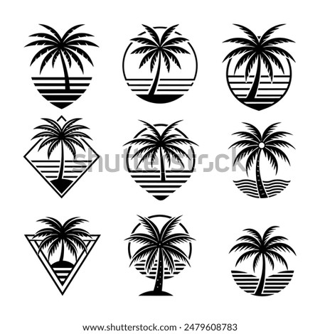 Minimalist Summer Vibes with Palm Tree Vector Art Illustration Logo Collection