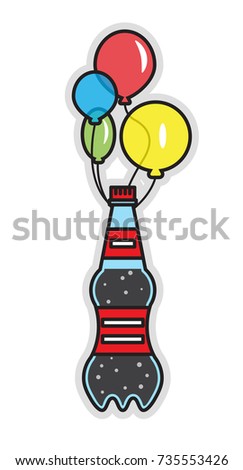 plastic bottle with cola and balloons, up, light soda, low-calorie effervescent drink,funny colorful balloons,Vector image, flat design