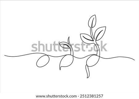 Continuous one line drawing of plant growth processing from seed outline vector art illustration 
