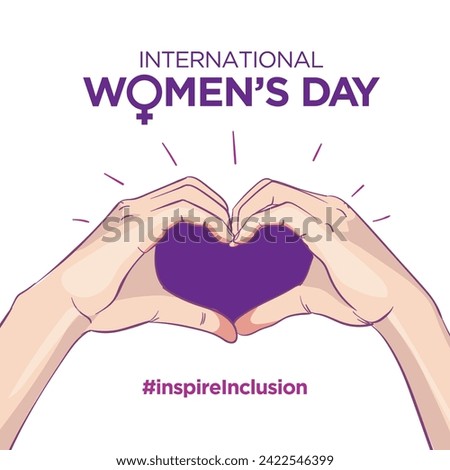 Inspire Inclusion slogan International Women's Day 8 march 2024. Iwd world Campaign. Vector woman's hands on heart gesture on white background.