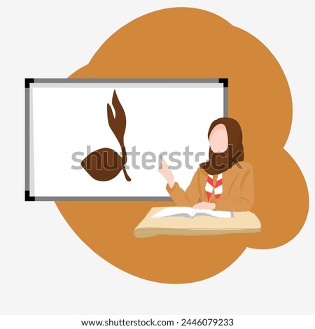 the scout teacher was sitting in front of the class teaching. flat vector style