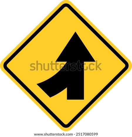 Lane merging left traffic road sign, yellow background