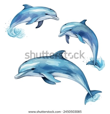 Watercolor painting of set Dolphin, isolated on a white background, drawing clipart, Dolphin vector, Dolphin clipart, Dolphin painting