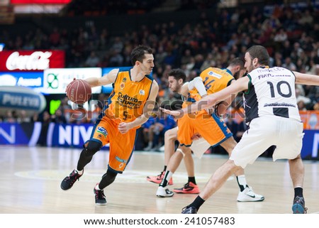 VALENCIA, SPAIN - DECEMBER 30: Ribas with ball during Spanish League match between Valencia Basket Club and Juventut at Fonteta Stadium on December 30, 2014 in Valencia, Spain