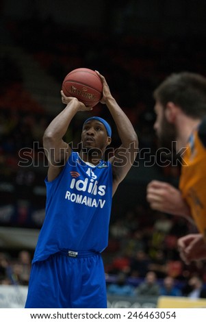 VALENCIA, SPAIN - JANUARY 21: Mohammed with ball during Eurocup match between Valencia Basket Club and CSU Asesoft at Fonteta Stadium on January 21, 2015 in Valencia, Spain