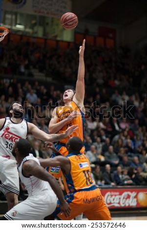 VALENCIA, SPAIN - FEBRUARY 15: Loncar with ball during Spanish League match between Valencia Basket Club and Real Madrid at Fonteta Stadium on February 15, 2015 in Valencia, Spain