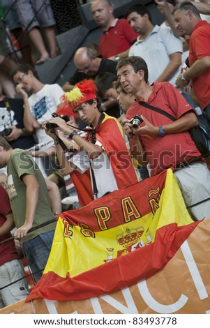 VALENCIA, SPAIN - AUGUST 26 - Spanish Fans in the warm-up match for the European Basketball 2011 between Spain and Australia - Fuente San Luis Stadium - Spain on August 26, 2011