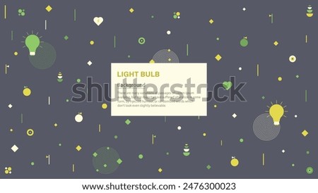 Light bulbs, energy symbols, circles, hearts, and other things are featured in the colorful, seamless pattern. A modern, flat abstract design background. Vector illustration.