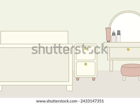 Bedroom and Low cabinet, makeup,Dressing table, mirror -flat illustration 