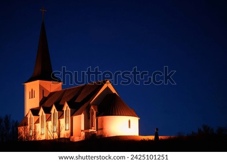 Similar – Image, Stock Photo Small church at night against sky with aurora borealis