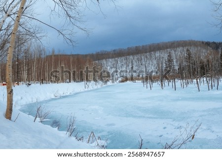 Similar – Image, Stock Photo Clear pond near rocks at sunset