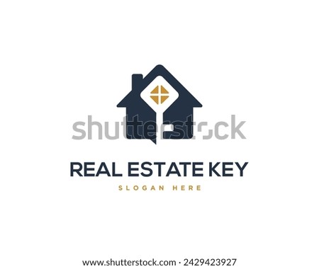 Creative key house security logo design concept vector template.