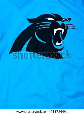 ZAGREB , CROATIA - AUGUST 19 , 2014 :  NFL Carolina Panthers club logo printed on textile equipment ,product shot