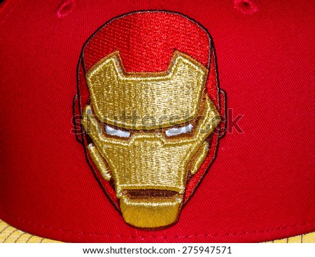 ZAGREB , CROATIA - May 7th , 2015 : Iron Man Marvel comic book character on promotional hat   ,product shot