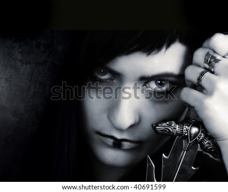 fantasy image of gothic girl holding the sword