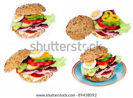 sandwich isolated on white in different perspectives