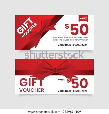 Set of gift voucher with red bow ribbon