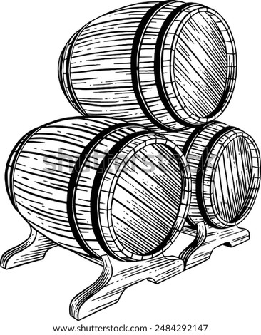 Hand drawn Stack of Beer Barrels or Wine Barrels Sketch Illustration