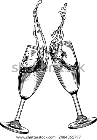 Hand drawn Champagne Toast Sketch Illustration