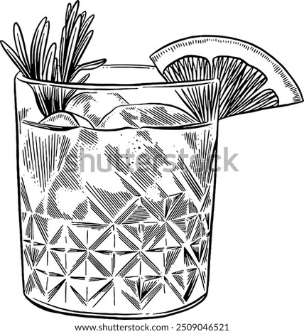 Hand drawn Paloma Cocktail Drink Sketch Illustration Engraving Woodcut Style