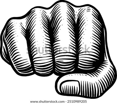 Hand drawn Hand Punching Forward. Punching Fist. Fist Punch. Clenched Fist. Fist Bump Hand Sign. Hand Gesture Sketch Illustration Engraving Woodcut Vintage Style Vector Line Art