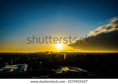 Similar – Image, Stock Photo Cloud over church roof and residential house