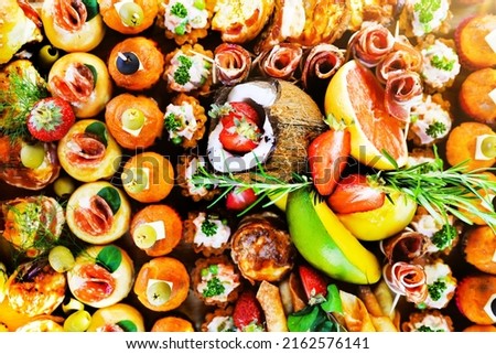 Large group of arranged canape food served Stock fotó © 