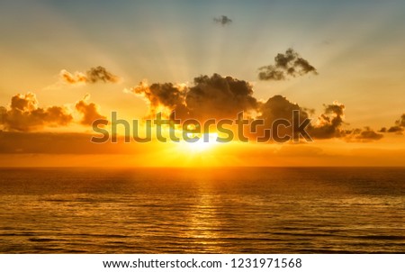 Similar – Image, Stock Photo Scenic sunset over sea and snowy mountains