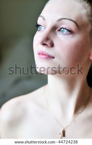 clean young fresh  face of beautiful girl in soft focus