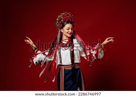 Similar – Foto Bild Lächelnde ukrainische Frau mit Nationalflagge auf Himmel Hintergrund. Porträt der jungen Dame in blauer Stickerei vyshyvanka. Kopieren Raum. Ukraine, Unabhängigkeit, Freiheit, patriotisches Symbol, Sieg im Krieg.