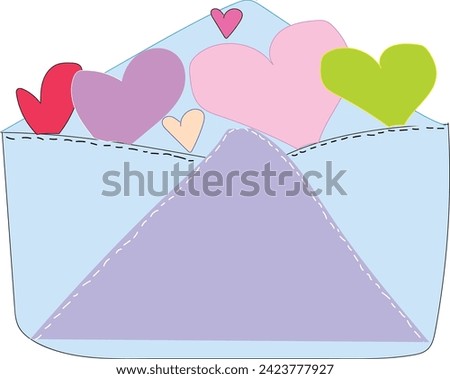 hand drawn love envelope with beautiful colorful hearts