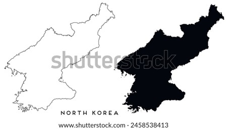 North Korea map outlined and black vector set