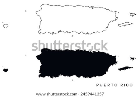 Puerto Rico map outlined and black vector set