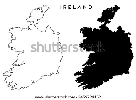 Ireland map outlined and black vector set