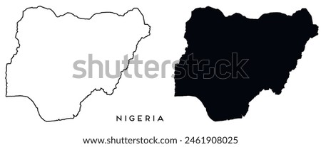 Nigeria map outlined and black vector set