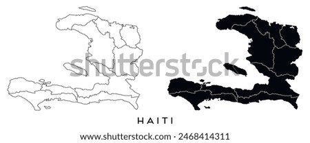 Haiti map of city regions districts vector black on white and outline