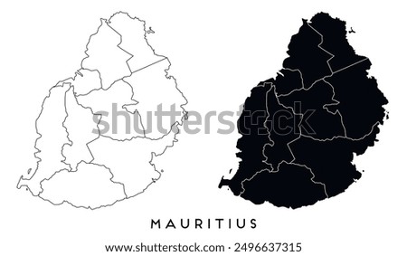 Mauritius map of regions districts vector black on white and outline