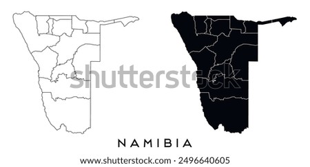 Namibia map of regions districts vector black on white and outline