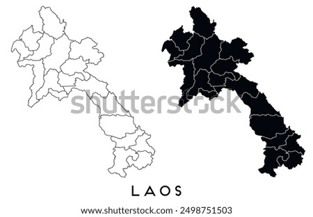 Laos map of regions districts vector black on white and outline