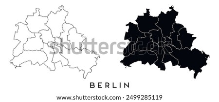 Berlin map of regions districts vector black on white and outline