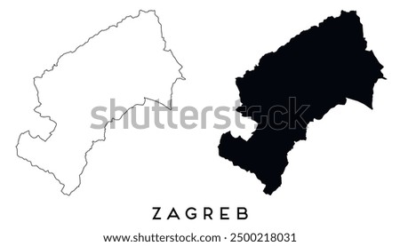 Zagreb map outline and black silhouette vector