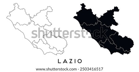 Lazio map of regions districts vector black on white and outline