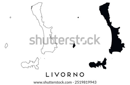 Livorno map outline and black silhouette vector