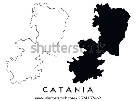 Catania map outline and black silhouette vector