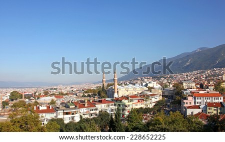 BURSA, TURKEY - SEPTEMBER 30 : General view of Bursa City on September 30, 2014 in Bursa, Turkey. Bursa is 4th biggest city in Turkey and it was the capital of the Ottoman State between 1326 and 1365.